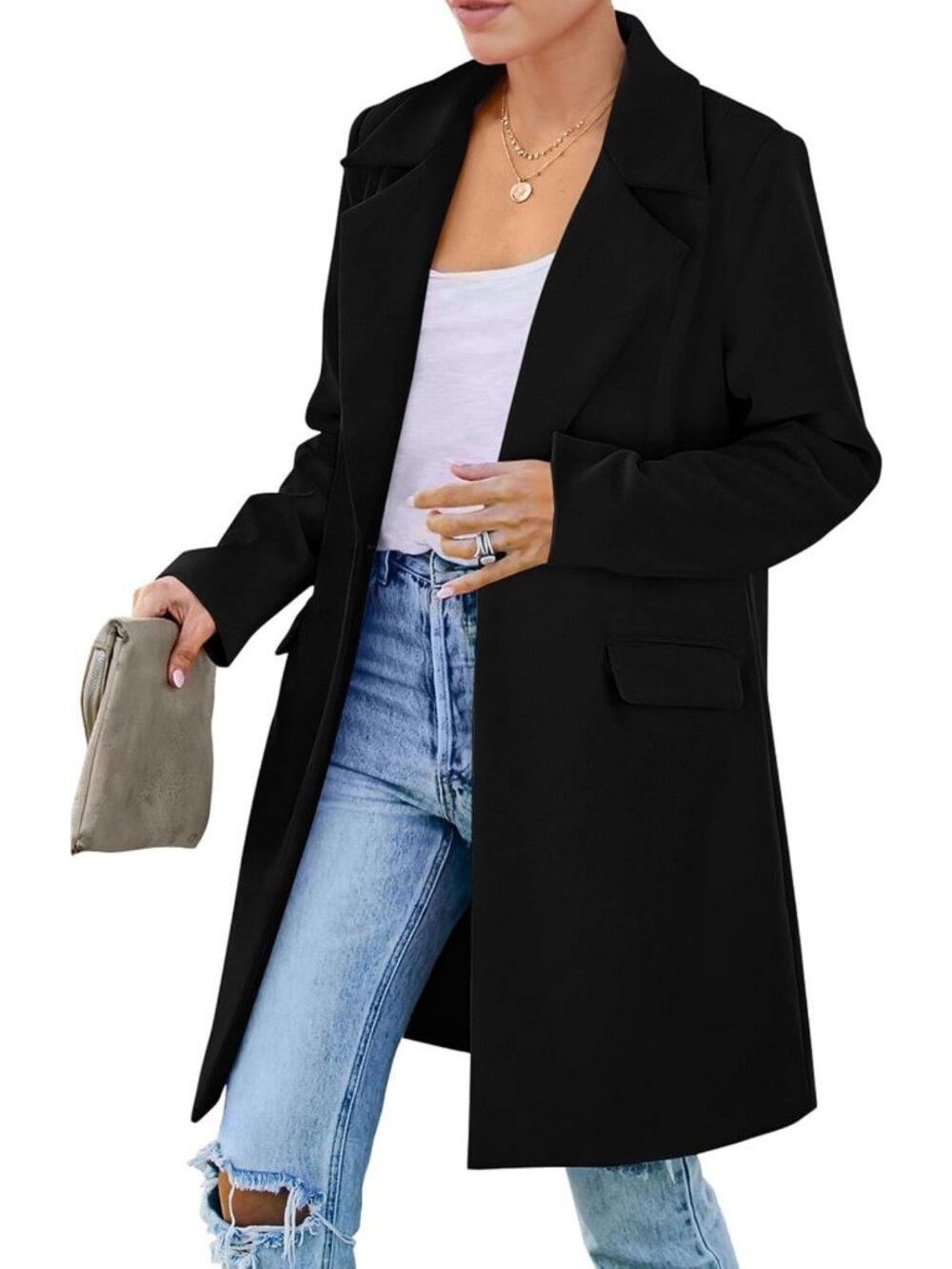 Chic Women's Business Casual Long Blazer Jacket - Stylish Office Wear Outerwear
